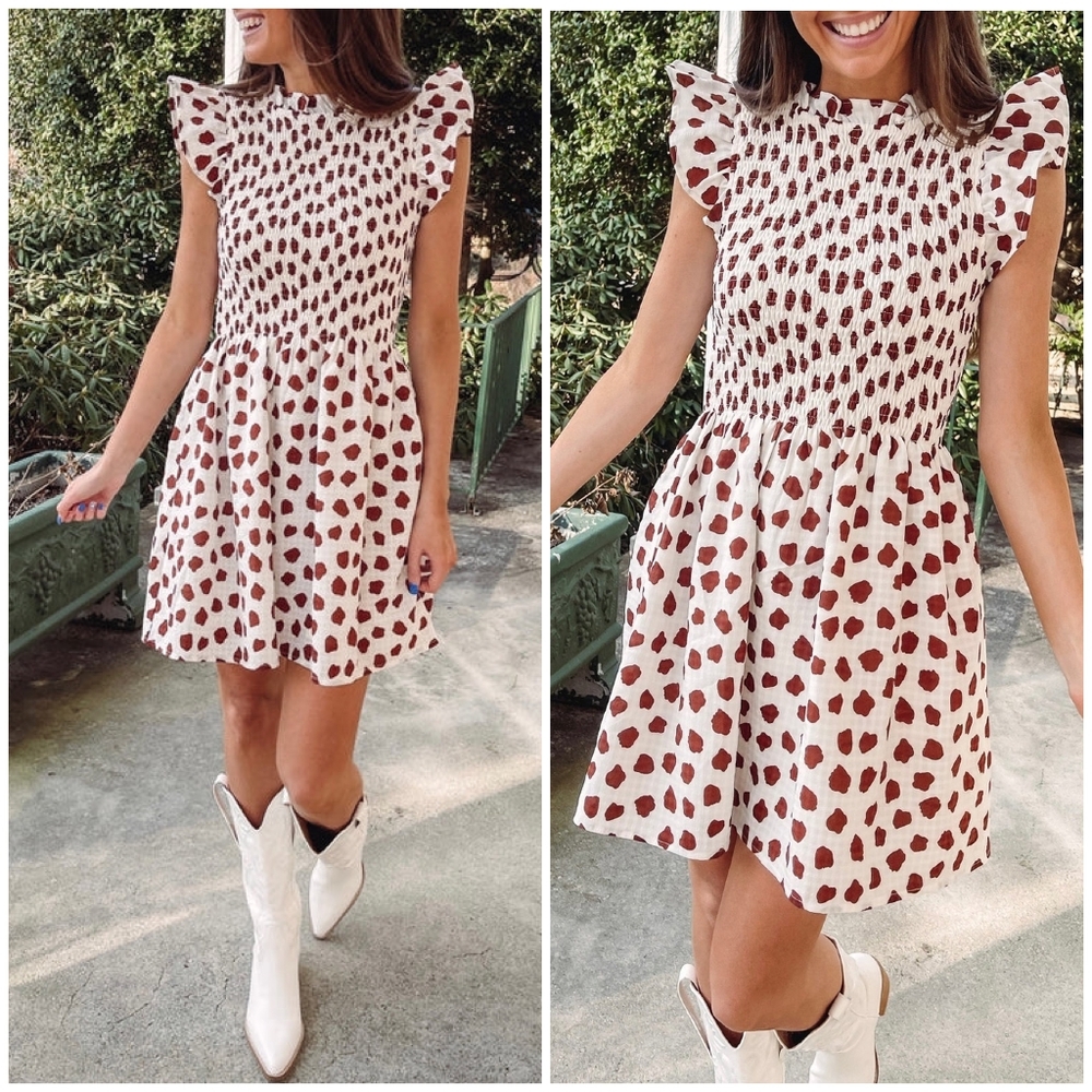 TCEC Adorable Smocked Top Cream Short Dress - Picture 6 of 9